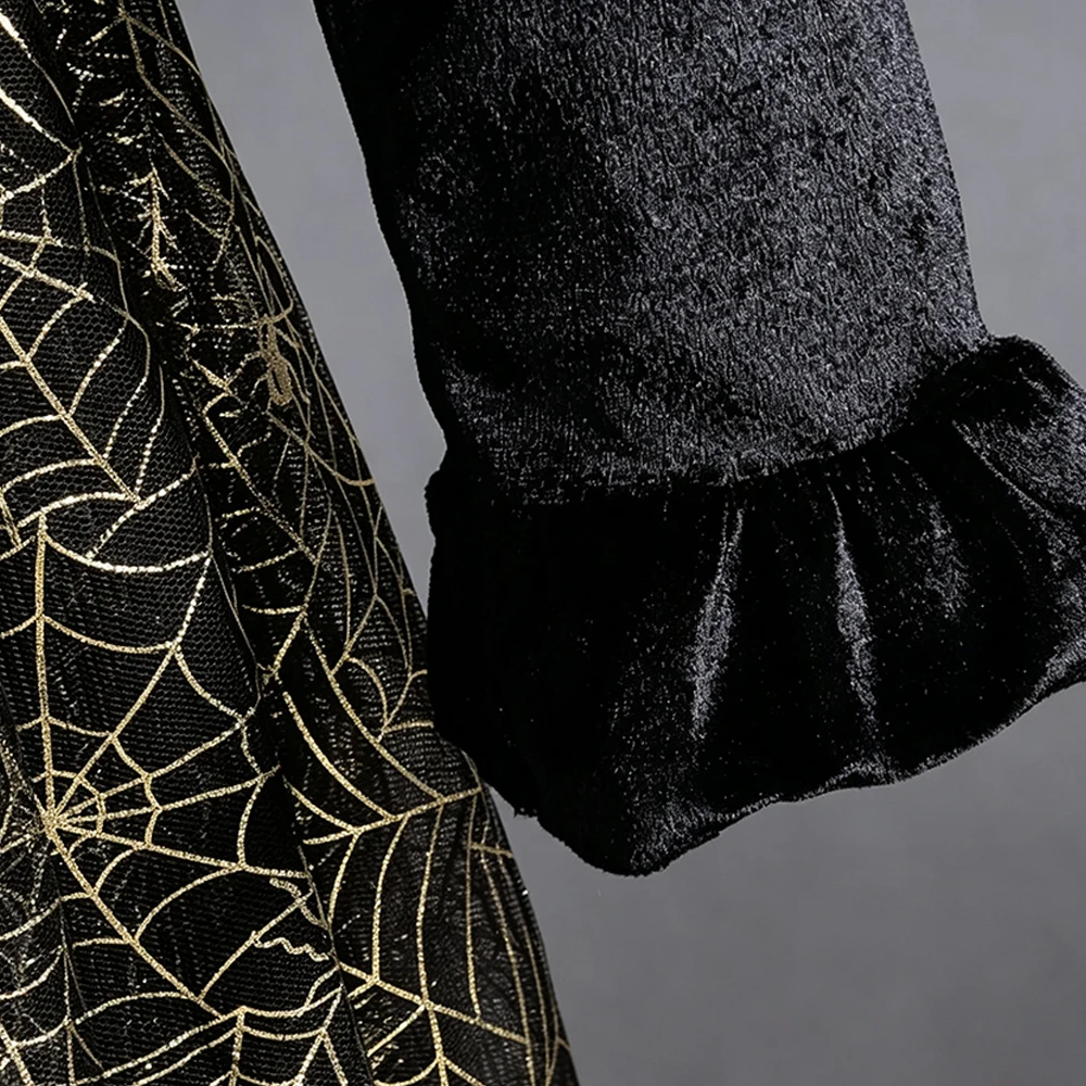 Halloween-Hexenkostüm für Mädchen, schwarzes, lila, langes Kleid mit langen Ärmeln, für Kinder im Alter von 2-10 Jahren, Karneval, Maskerade, Bühnen-Cosplay, Partykleid – Detail 6