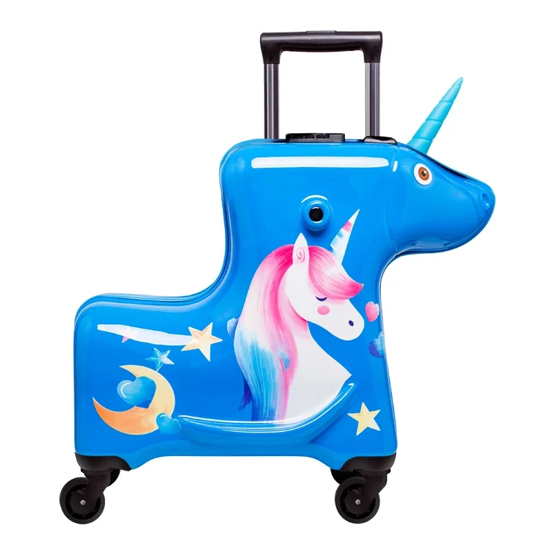 New Kids trolley luggage,Cartoon pink suitcase on wheels,girls unicorn Multifunction Trojan horse Rolling luggage,trolley case