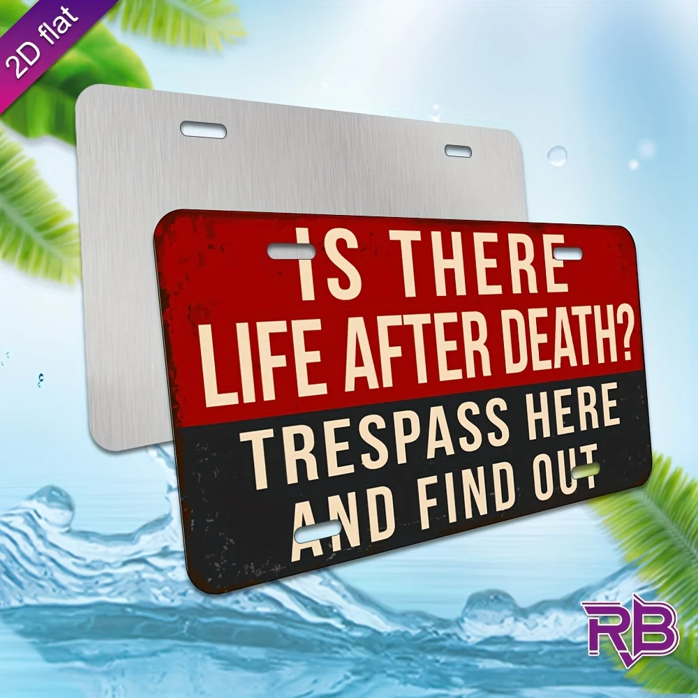 2D plano, 1 pieza divertida "¿Es la vida después de la muerte? Trespass Here" Letrero de metal - Decoración de pared impresa UV de aluminio (30x15cm/11.81x5.9") R