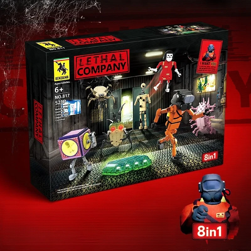 Jeu de construction de figurines de l'équipe Lethal Company 8 en 1, modèle d'ornement, jouet de construction DIY, cadeau surprise pour adultes et enfants