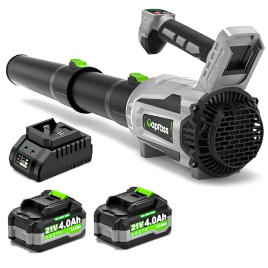 

Аккумуляторная воздуходувка для листьев 2 x 4.0 Ач с батареей и зарядным устройством, 5 скоростей и турбо-режим, 650 CFM, 180 миль/ч, для ухода за газоном, легкая