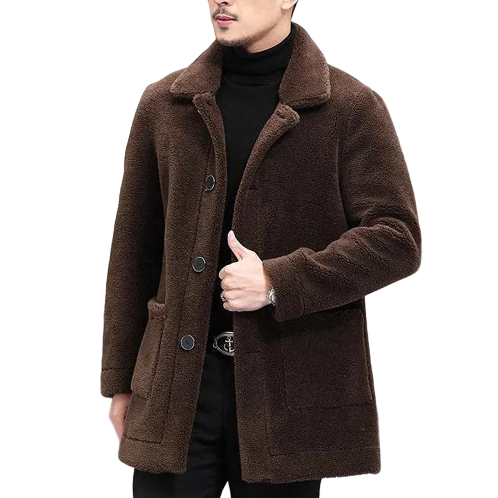 Thick Warm Imitation Lambskin Velvet Jacket for Men with Lapel Collar Casual Coat Suitable for Autumn and Winter