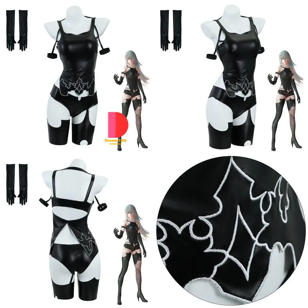 

Popular Anime NieR: Automata Cosplay Costume A2 Sexy Leather Suit Set Role Play Women Wig for Comic Con Halloween Party Outfit