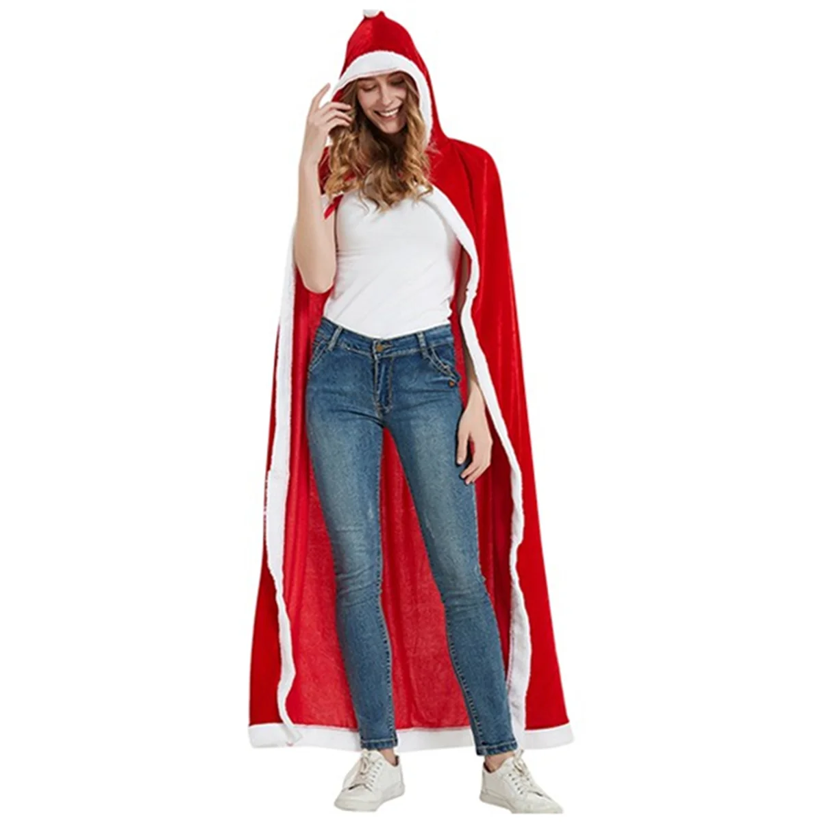 CYL-Christmas Cloak Santa Cloak Hooded Cape Costume for Women Cosplay Stage Performance Costume Christmas Decor L