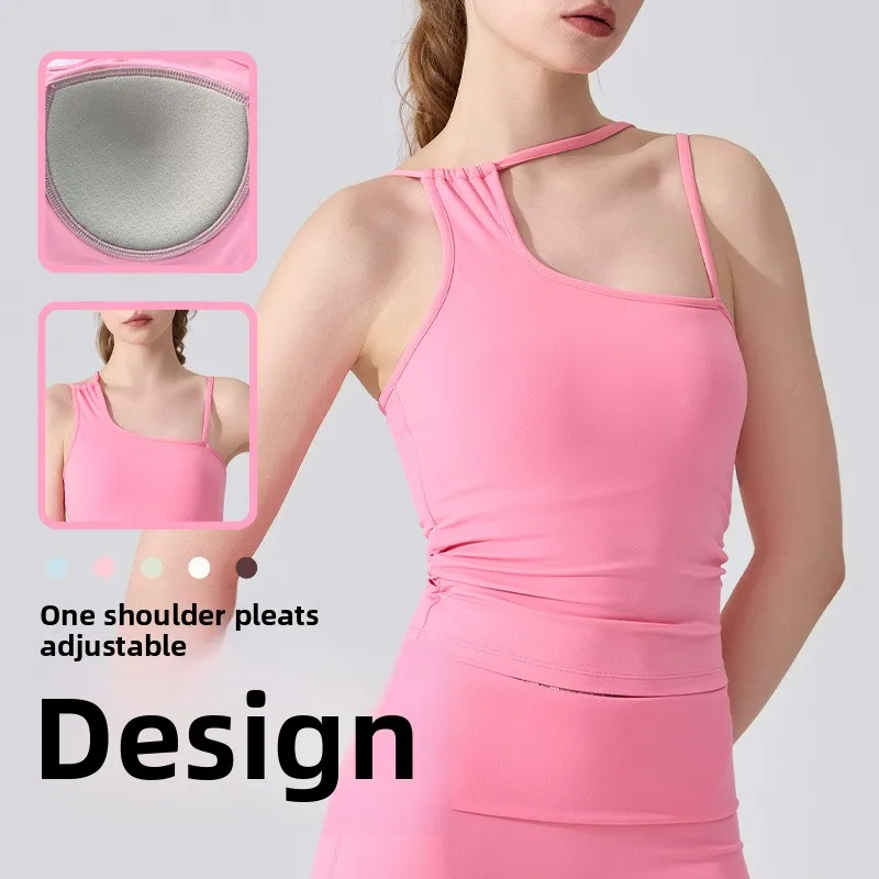 

2025 New Women's High - Grade Oblique Shoulder Yoga Vest - Shockproof Beauty Back Design Ideal for Fitness