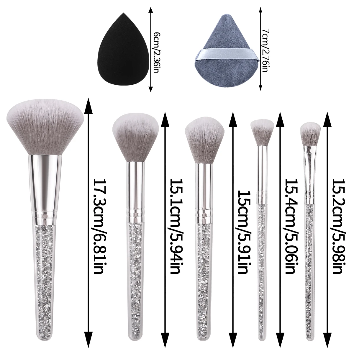 Ensemble de pinceaux pour fard à joues, poudre douce et ample, manche en diamant, éponge à poudre sans déclenchement, bouffée de poudre d'œuf, outils de maquillage professionnels, 9 pièces