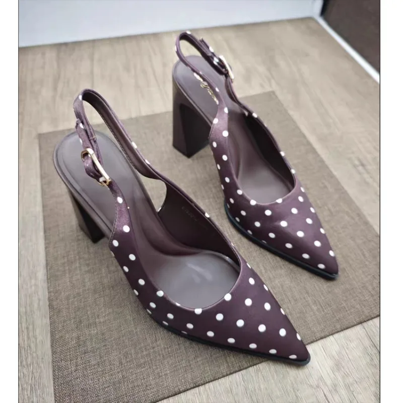 Pointed Toe Back Empty Trip Strap High Heels Women 2026 Block Heel Versatile Baotou Sandals