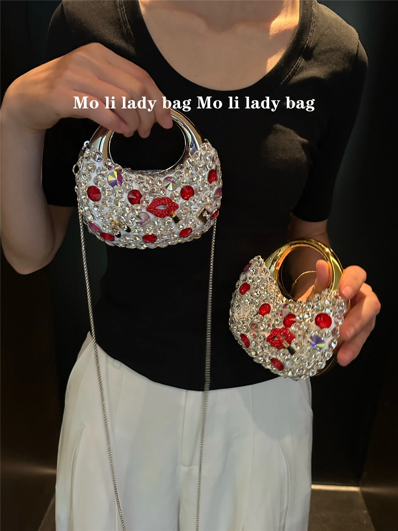 

Acrylic Moon Shaped Shoulder Bag for Women Fashionable Glitter Personality Dinner Bag Youth Daily Use Color