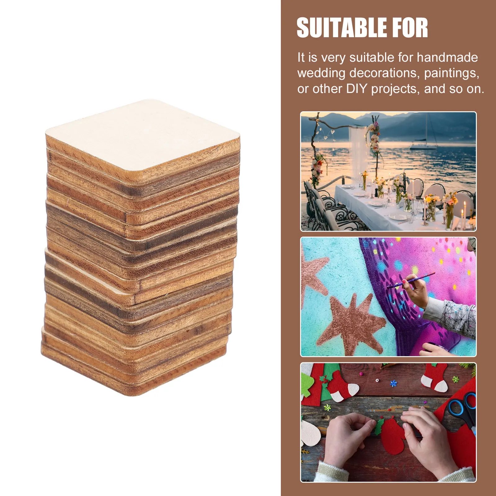 

300 Pcs Square Wood Chips Blank Unfinished DIY Craft Pieces for Painting Home Decor Wedding Party Photo Props Gift