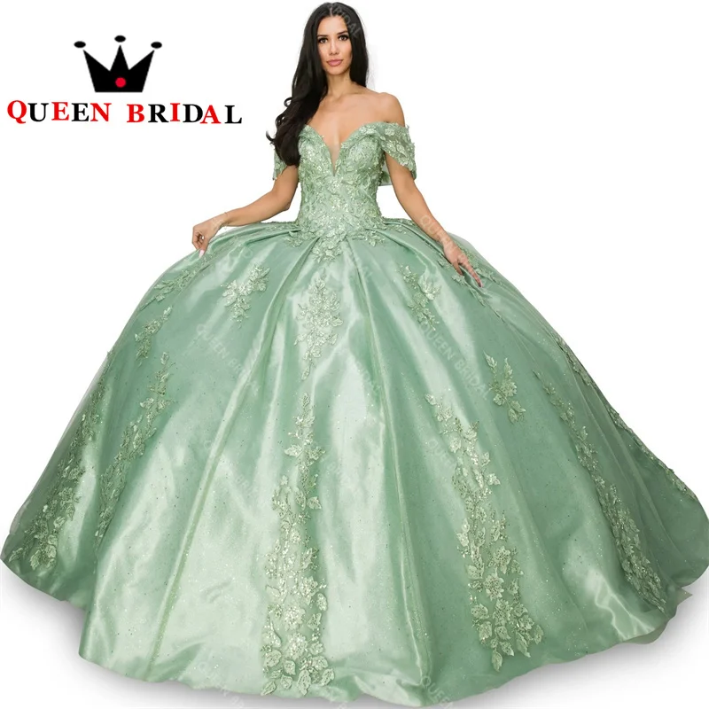 Vestidos De quinceañera con apliques florales y lentejuelas encantadoras, vestido De baile De quinceañera con hombros descubiertos y cuello en V, personalizado, L77M, 15