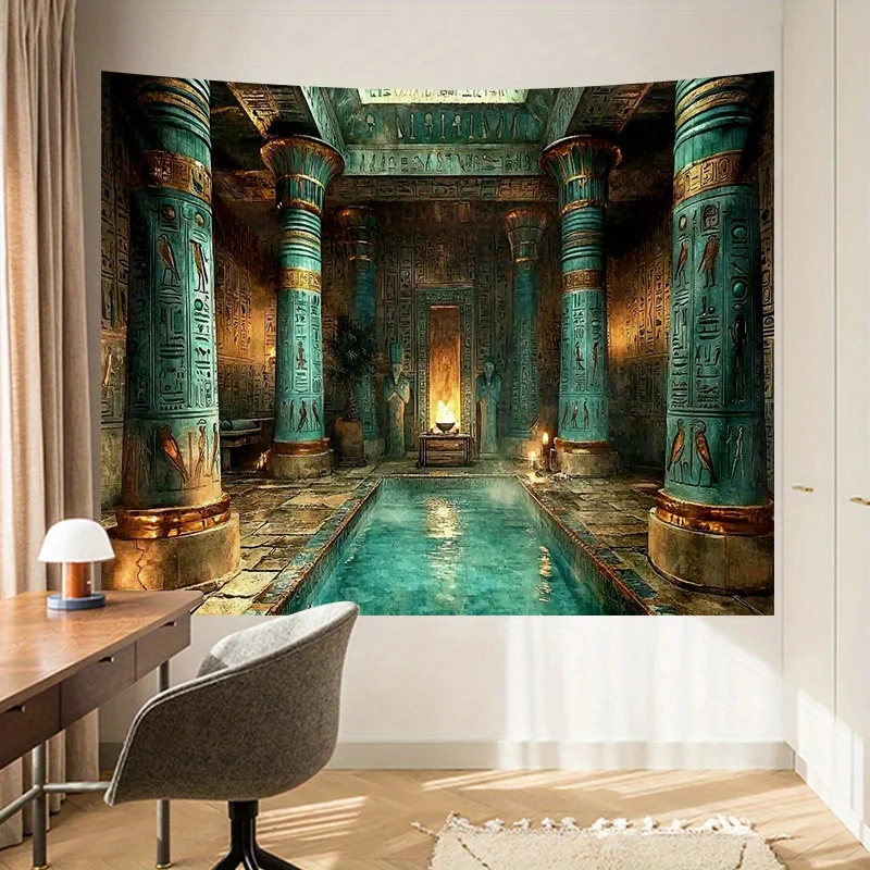 Luxurious Egyptian Temple Tapestry Wall Hanging Room Decor Ancient Pharaoh Column Mural Bohemian Boho Polyester Tapestry Print A