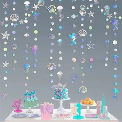 1P 4.5m Mermaid Colorful Laser Garland Hanging Starfish Jellyfish Paper Banner Under The Sea Mermaid Birthday Party Decoration