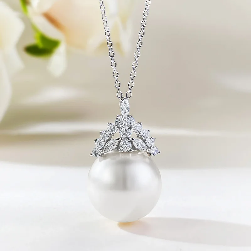 S925 Sterling Silver European and American New 16m Pearl Necklace Pendant Light Luxury Daily Fashion Wholesale