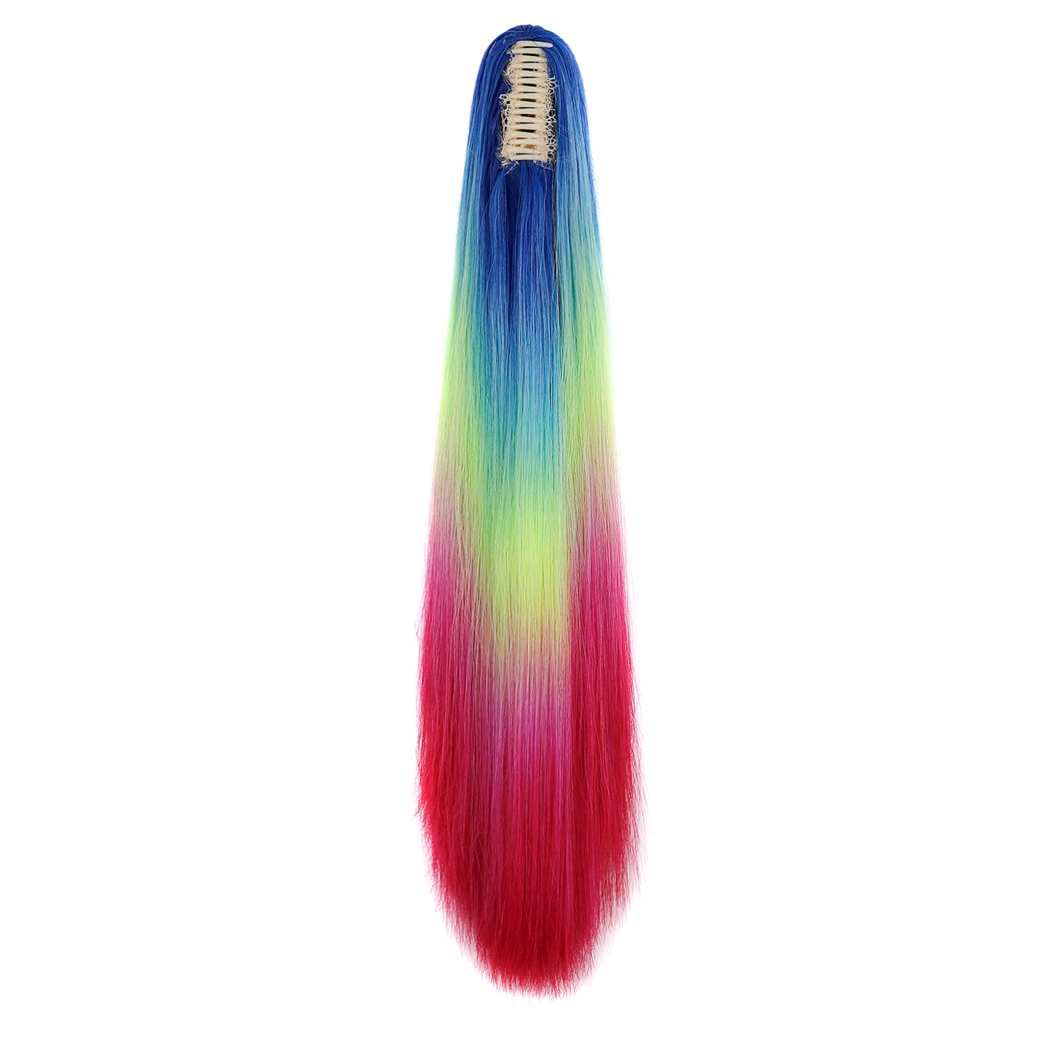 Zolin Ponytails Rainbow Ombre Gradient Color Long Straight Ponytail Hair Extension with Claw Instant Styling Hairpiece for Women
