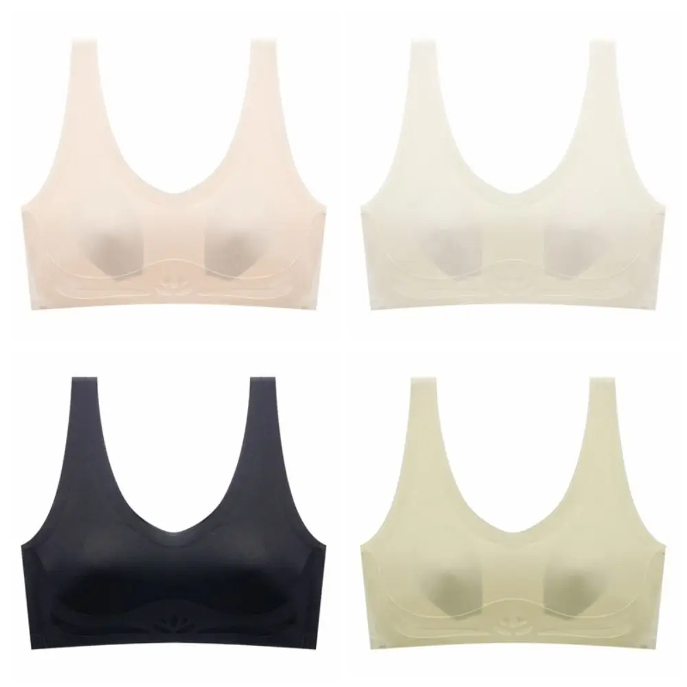 Moda gelo seda sem fio profundo v sutiã close-fitting push up sutiã para mulheres copo fino roupa interior meninas sutiã sem costura yoga