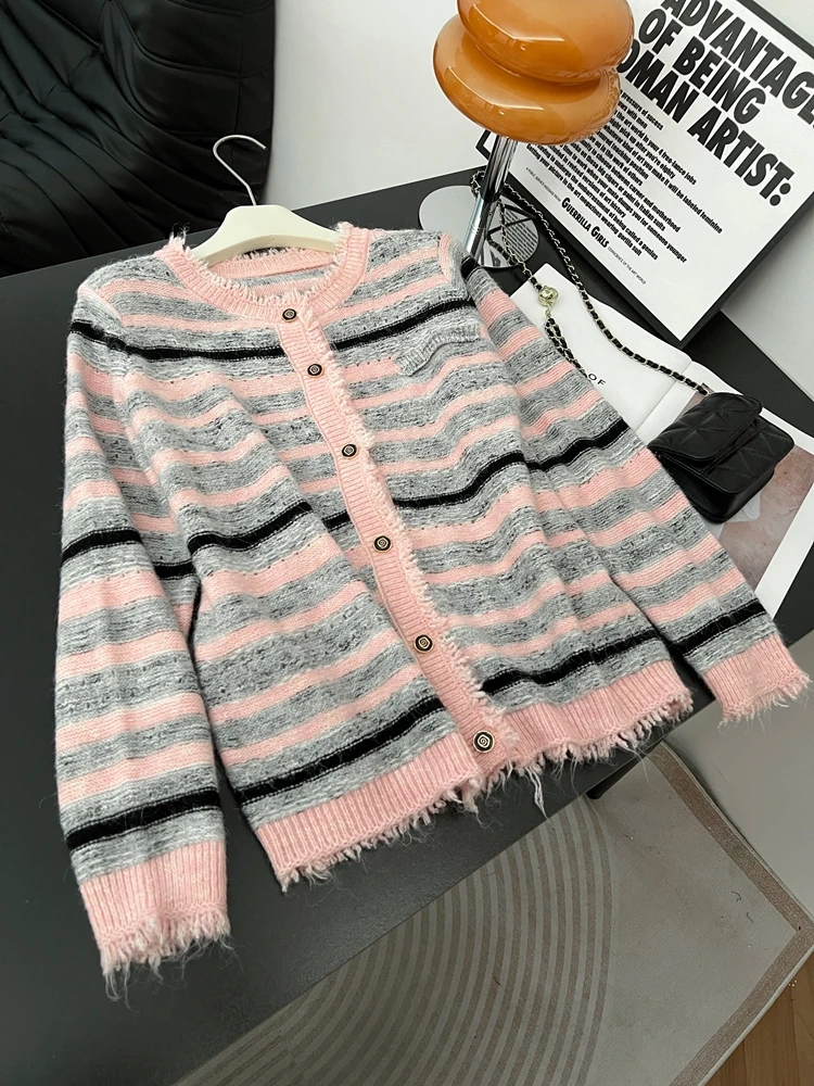 

Женский свободный вязаный кардиган Ele, новинка ранней весны, большие размеры, стройнящий силуэт, корейский стиль, длинный рукав