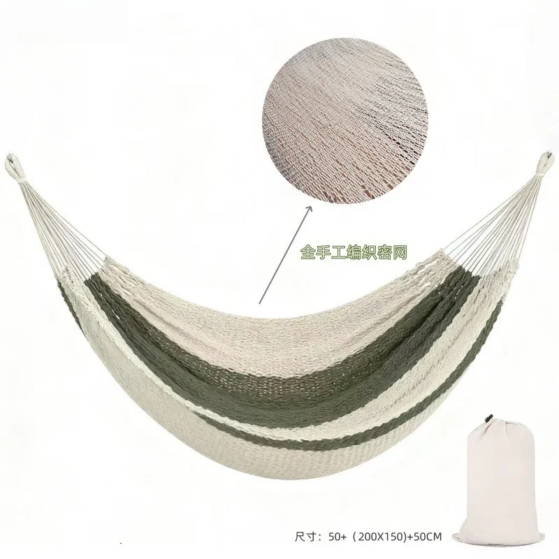 Cotton Rope Mesh Hammock, Hand‑Woven Double Person Swing Bed Portable Outdoor Camping Patio Backyard Balcony Hanging Swing