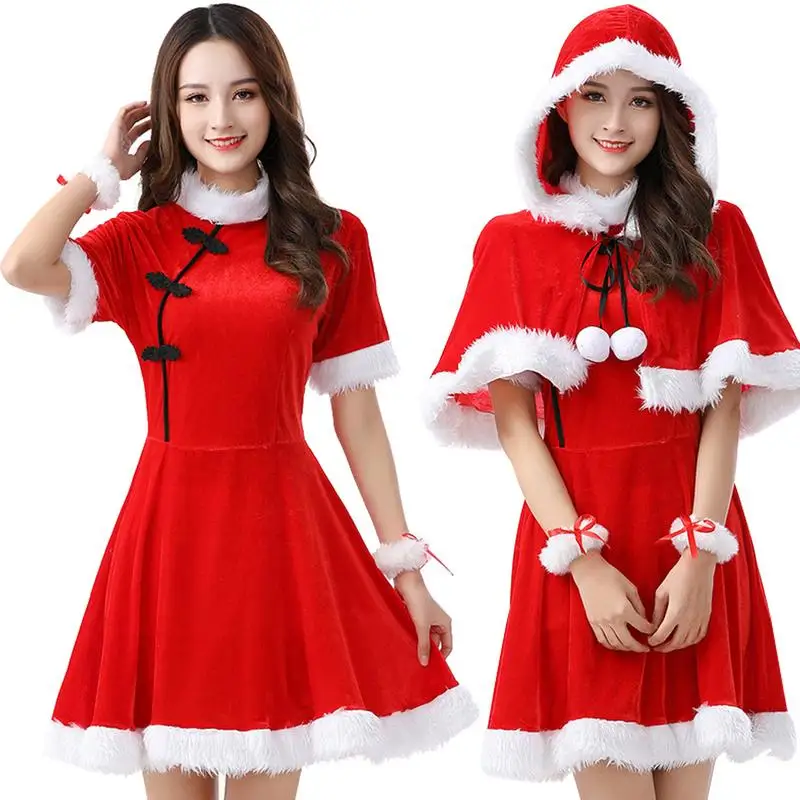 Santa Kleid rotes Kleid mit Kunst pelz Saum Frau Santa Claus Kostüm Weihnachten Outfits für Cosplay Stage Performance Party