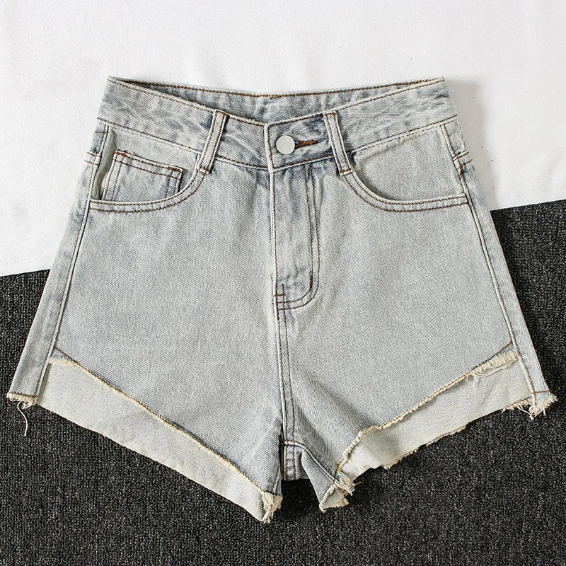 

Джинсы-капри с высокой талией и расклешенными штанинами, женские летние новые шорты в стиле ретро, корейская версия, модные шорты, универсальные джинсовые асимметричные шорты для студентов