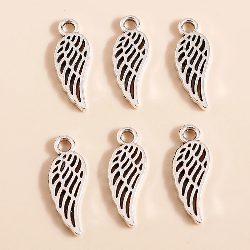 Leslie 50 Stück 7*18mm Antik-Silber-Plattierte Mini-Feder-Charms für Ohrringe, Armbänder, Halsketten-Anhänger, DIY-Schmuckherstellung – Detail 2