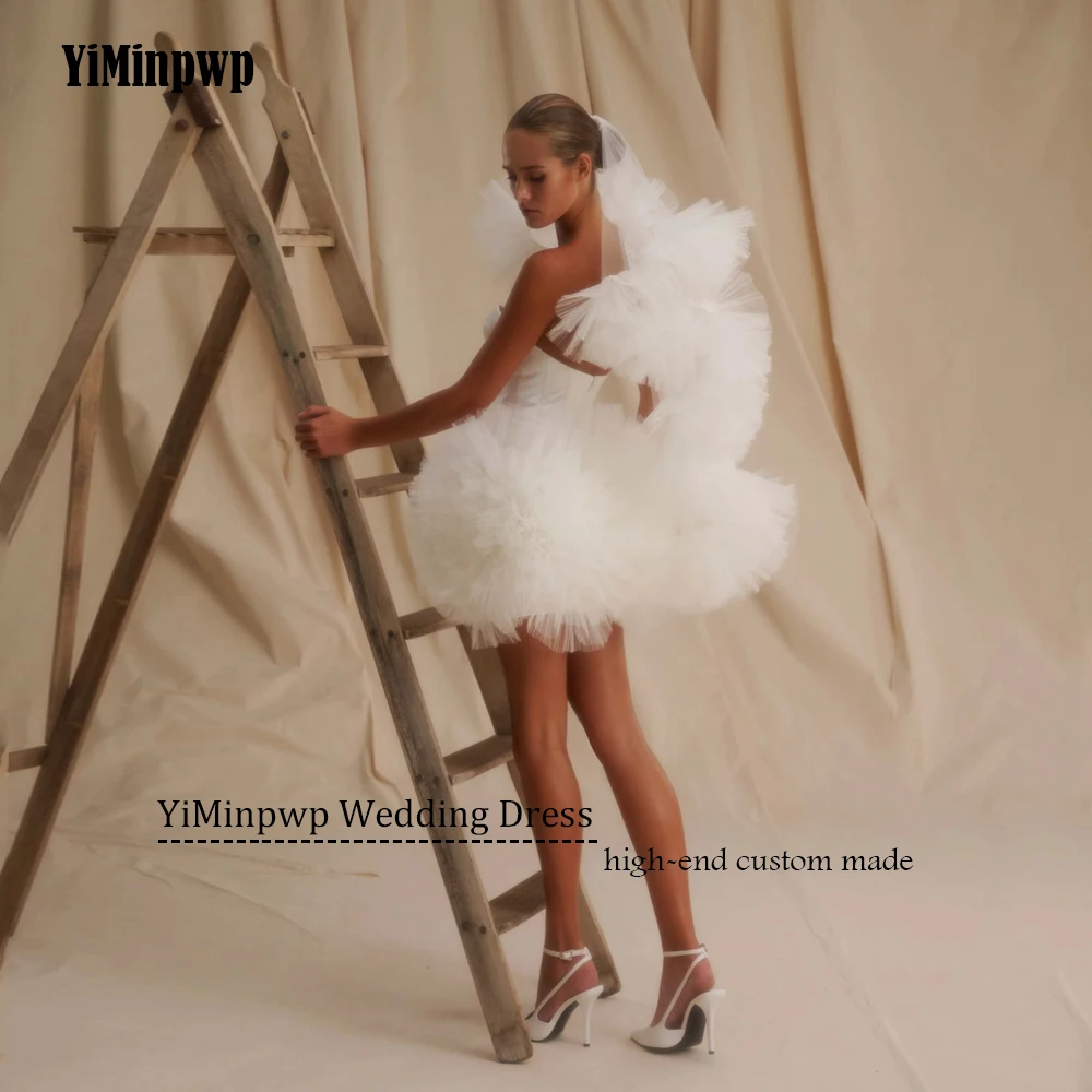 짧은 새틴 신부 드레스 Strapless 민소매 무릎 위 꽃 간단한 미니 신부 가운 웨딩 파티 드레스 맞춤형