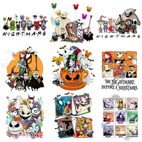 The Nightmare Before Christmas Jack Skellington Halloween Patches for Clothes Heat Transfer Stickers Iron on for Women T shirt