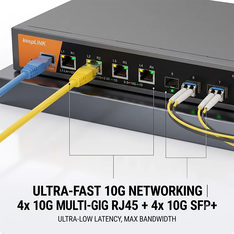 keepLiNK 10G L3 Managed Switch 4-Port 10G/2.5G Multi-Gig RJ45 4-Port 10G SFP+ Enterprise Web Managed Ethernet Network Switch