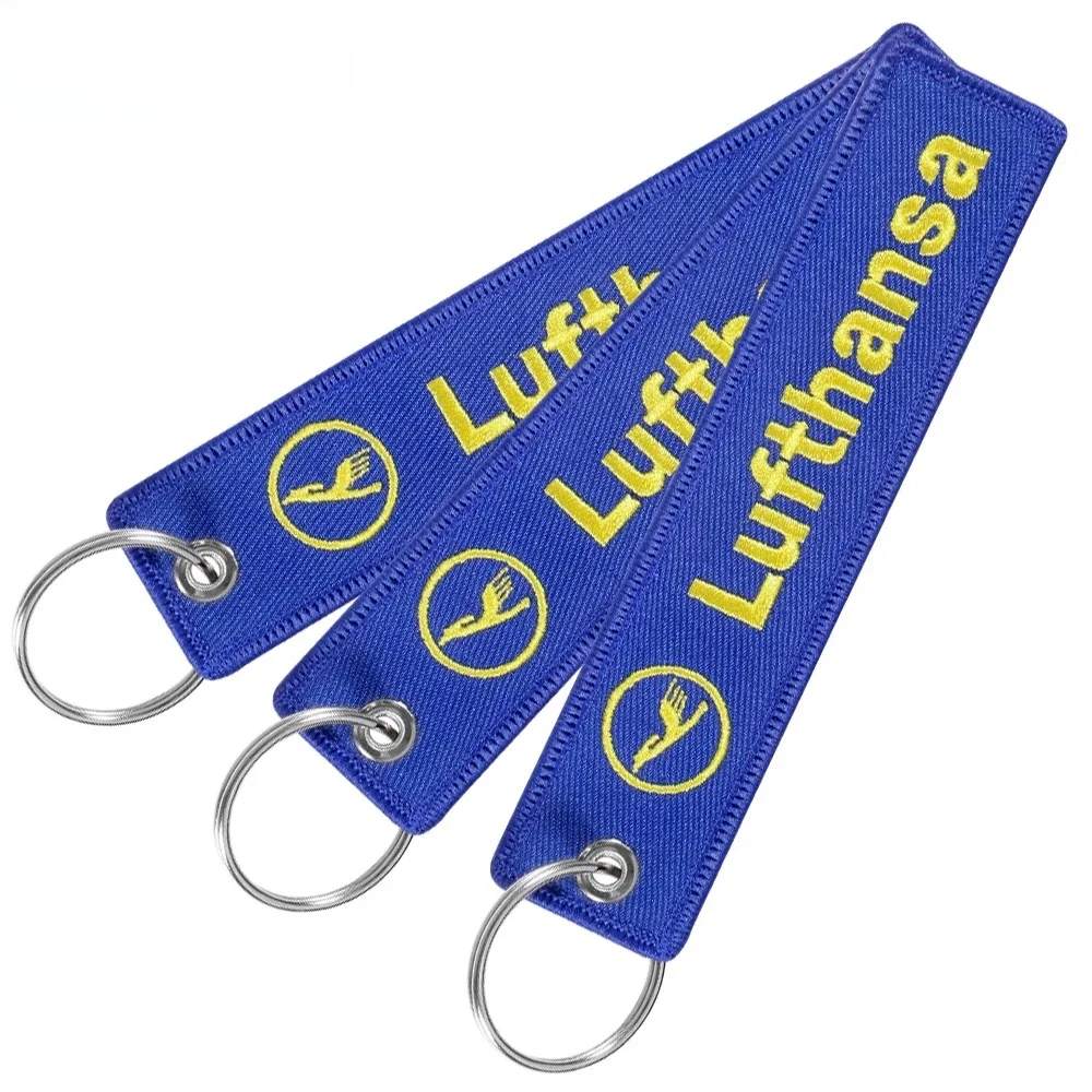 1 قطعة سلسلة المفاتيح الزرقاء Lufthansa موضة حلية حزام التطريز الطيران مفتاح سلسلة للرجال هدية الأمتعة علامة Keyrings #4