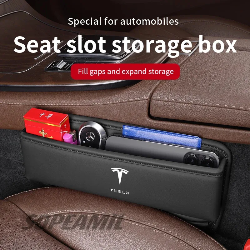 

Tesla Model 3 Model Y Model S Model X Cybertruck Car Leather Seat Multifunctional Water Cup Holder Storage Box Gap Storage Case