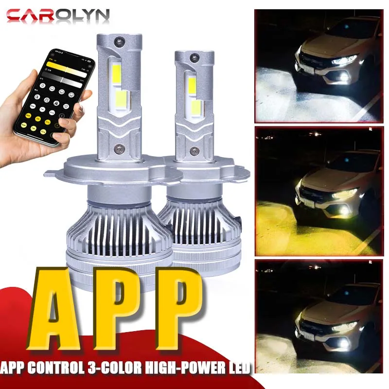 

carolyn LED Headlight H4 H7 Tricolor Bluetooth APP Control 3000K 4300K 5500K H4 H7 LED H1 H11 HB3 HB4 9012 Auto Bulbs LED Lights