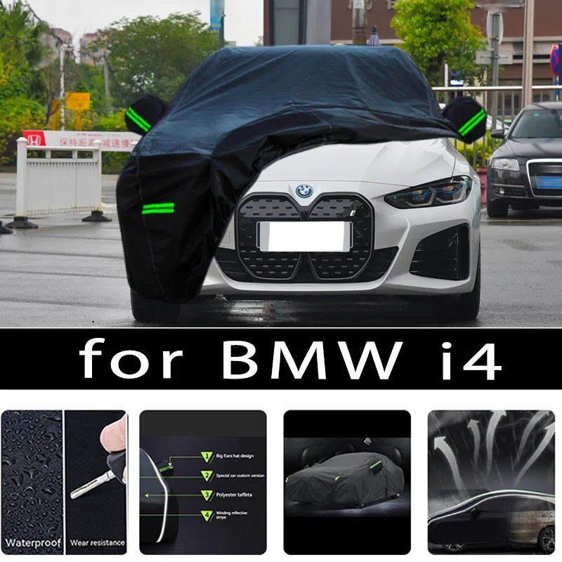 

For BMW i4 Car Covers Outdoor Waterproof Sun Rain Snow Protection UV Auto Cover 190T Car Protective Full Cover