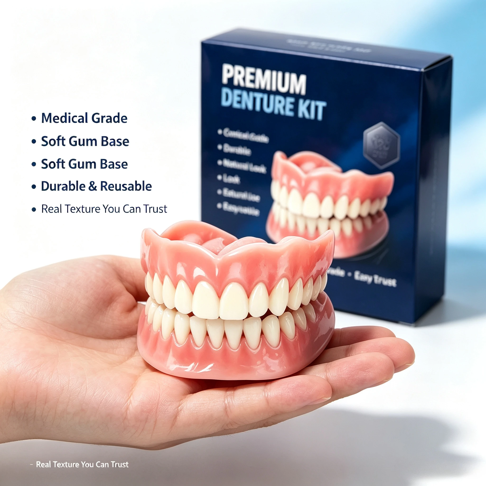 Natural-Looking Silicone Full Denture Set (Upper & Lower) – Soft, Comfortable Fit for Daily Oral Care, for Men & Women
