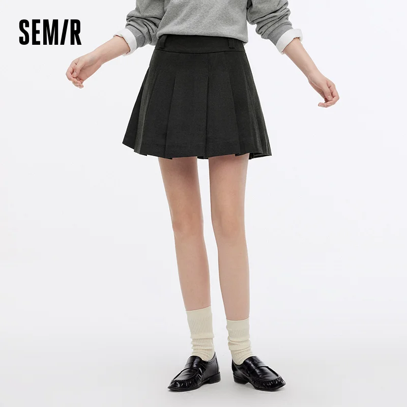 

Semir Skirt Women Versatile College Style Slimming Short Skirt Playful Petite Autumn Grey Plaid Pleated Fashion