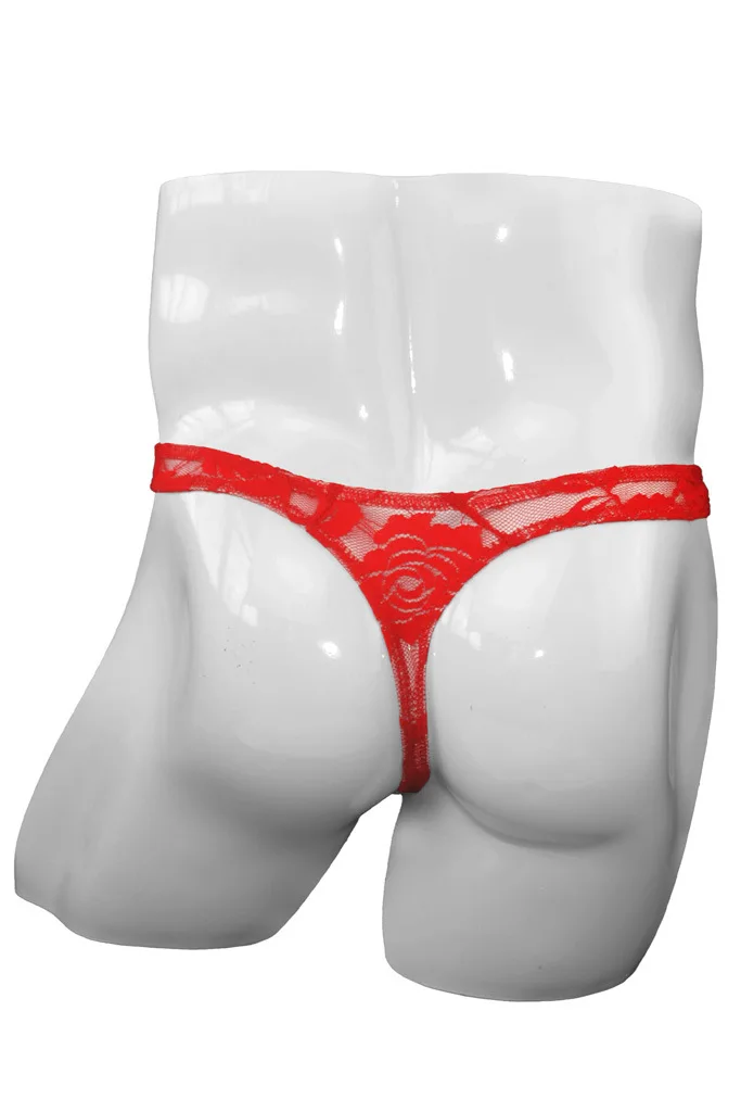 Ropa interior Sexy de tiro bajo para hombre, Tanga de encaje transparente transpirable, parte trasera en T, Bikini, bragas sexys