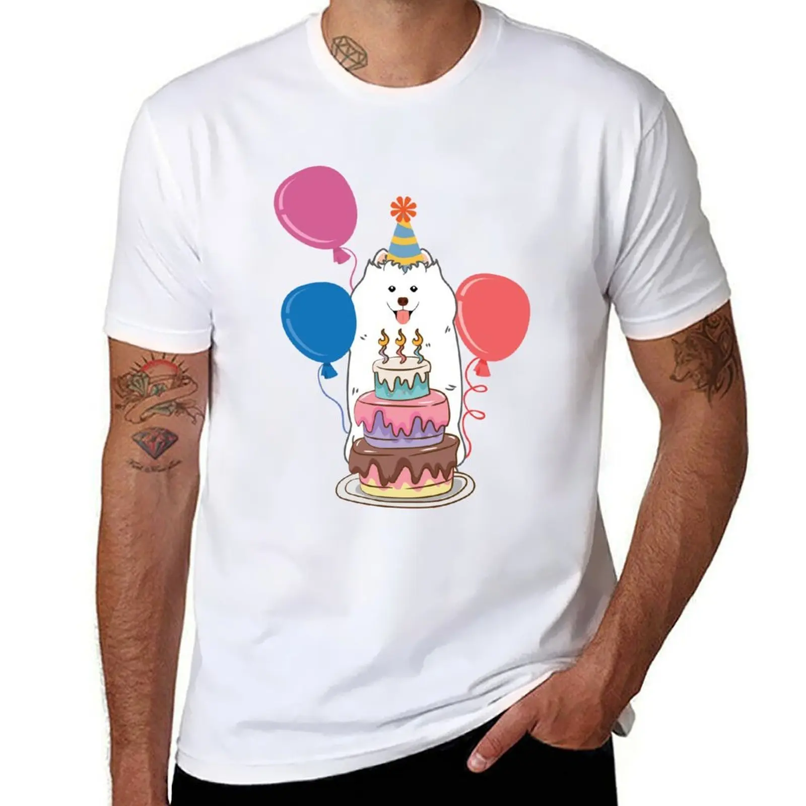 

Happy Birthday Samoyed T-Shirt t shirt man casual t shirt men 100% cotton luxury brand T-Shirt