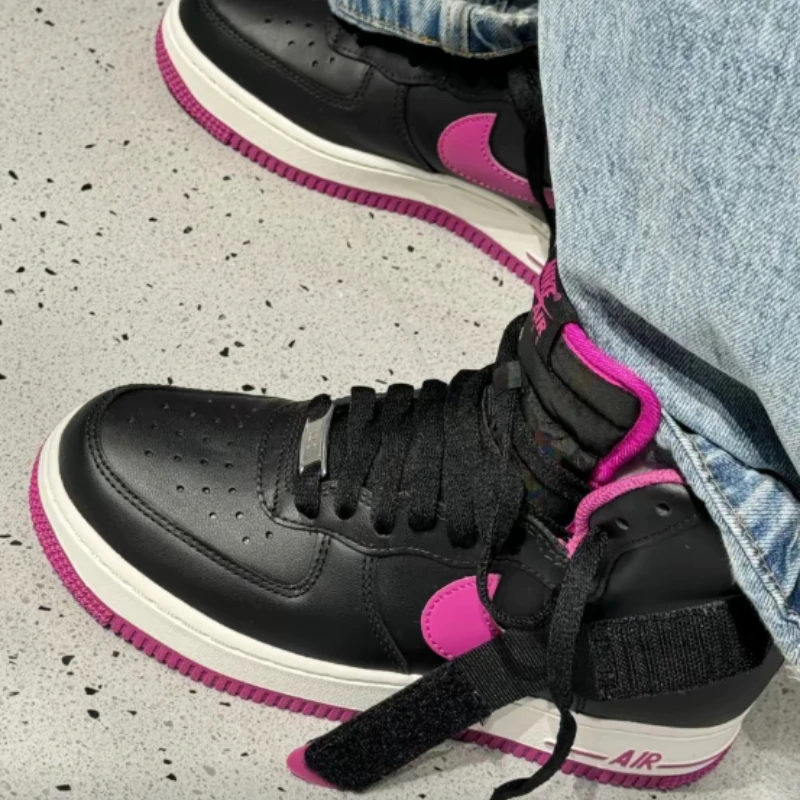 Nike Air Force 1 AF1 Black Purple Women Fashion Trendy Leather Anti-slip Cushioned High Top Outdoor Sports Sneakers DV1138-002