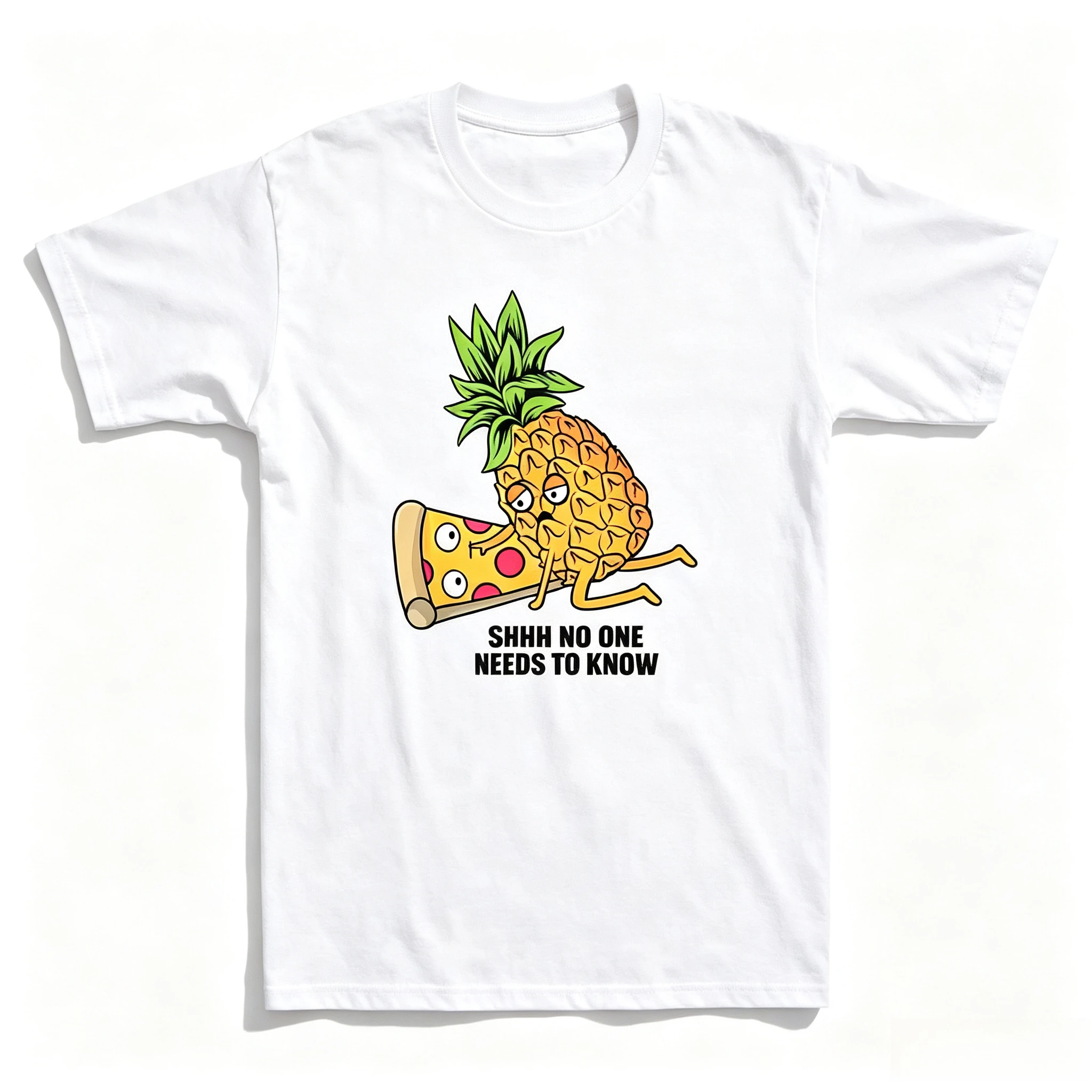 Pineapple Is Suitable for Pizza Lovers. Funny Cartoon Designs on Retro and Fashionable Men's and Women's Cotton T-shirts.