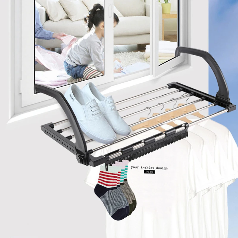 Multifunctional Stainless steel Foldable Shelf Balcony Window Hanging Organizer Storage Rack Home For Airing Clothes Shoe