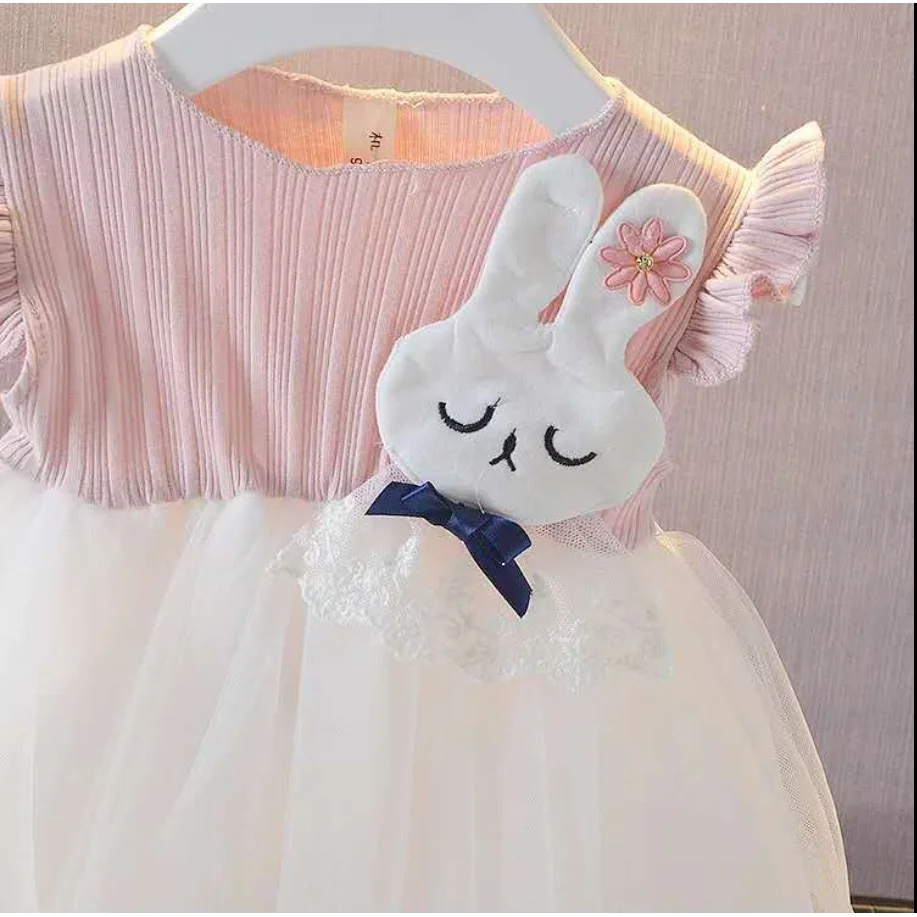 Sweet Dress Baby Girl Rabbit Tulle Skirt Sleeveless Daily Outfit Wear Birthday Party Princess Dress for Toddler Girl 0-4 Years