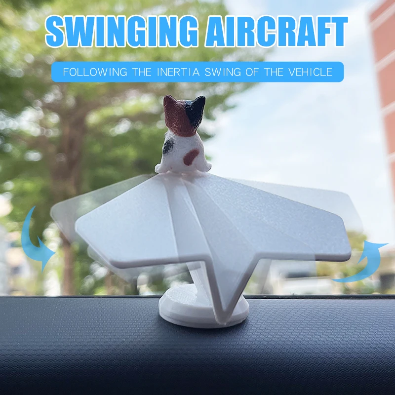 Inertial Swing Plastic Paper Airplane Move Cute Cat Kitten Wag Plane Sway Car Ornament Dashboard Decoration Cool Fun Accessories