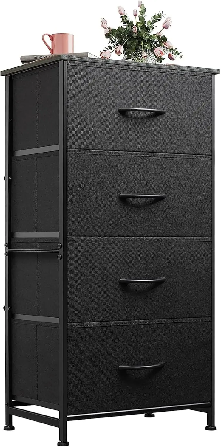 

Dresser with 4 Drawers, Fabric Storage Tower, Organizer Unit for Bedroom, Hallway, Entryway, Closets, Sturdy Steel Frame, Woo