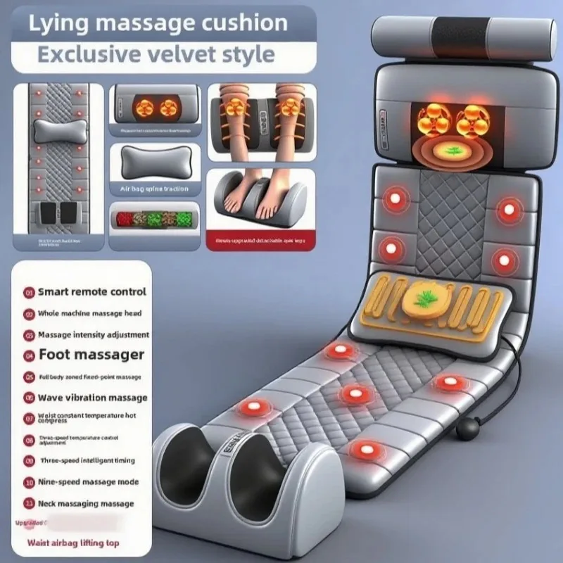 Full Body Massage Pad 10-zone Wave Vibration Kneading Massage Pillow Foot Calf Massage Back Hot Compress Storage Bag Included Mo