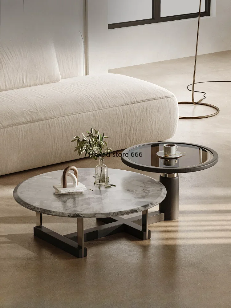 Italian high-end marble size round coffee table combination light luxury high-end veneer