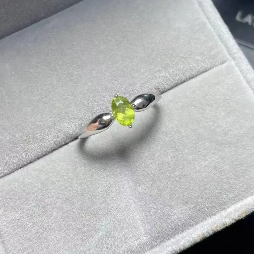 925 sterling silver AKAC natural Apple green tourmaline adjustable ring stone size approx4*6mm