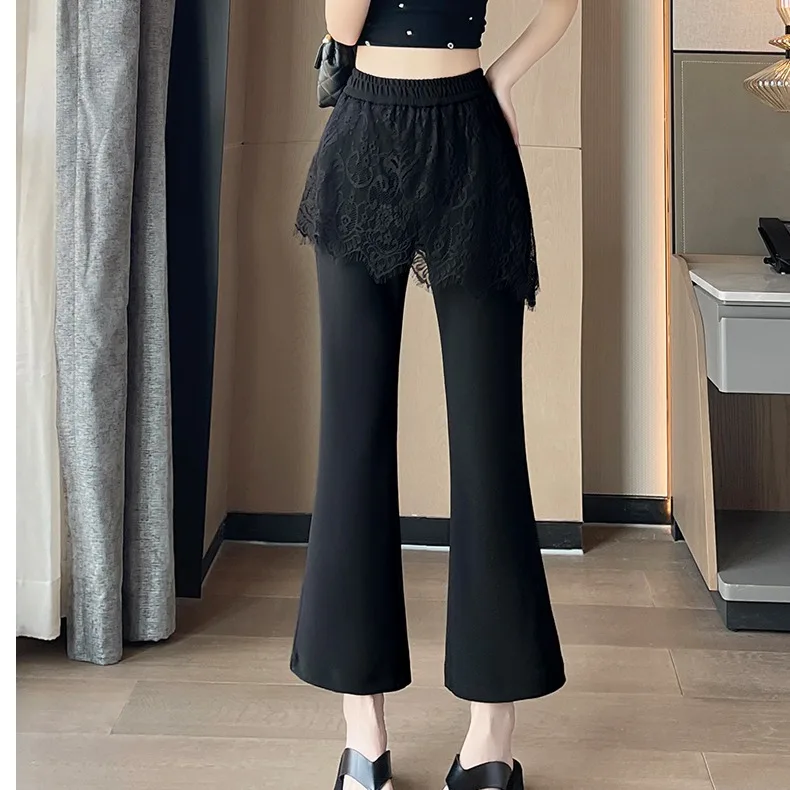 

Женские брюки с высокой талией, драпированные, черные, укороченные, расклешенные, повседневные, прямого кроя, с карманами, из полиэстера, весна-лето 2026