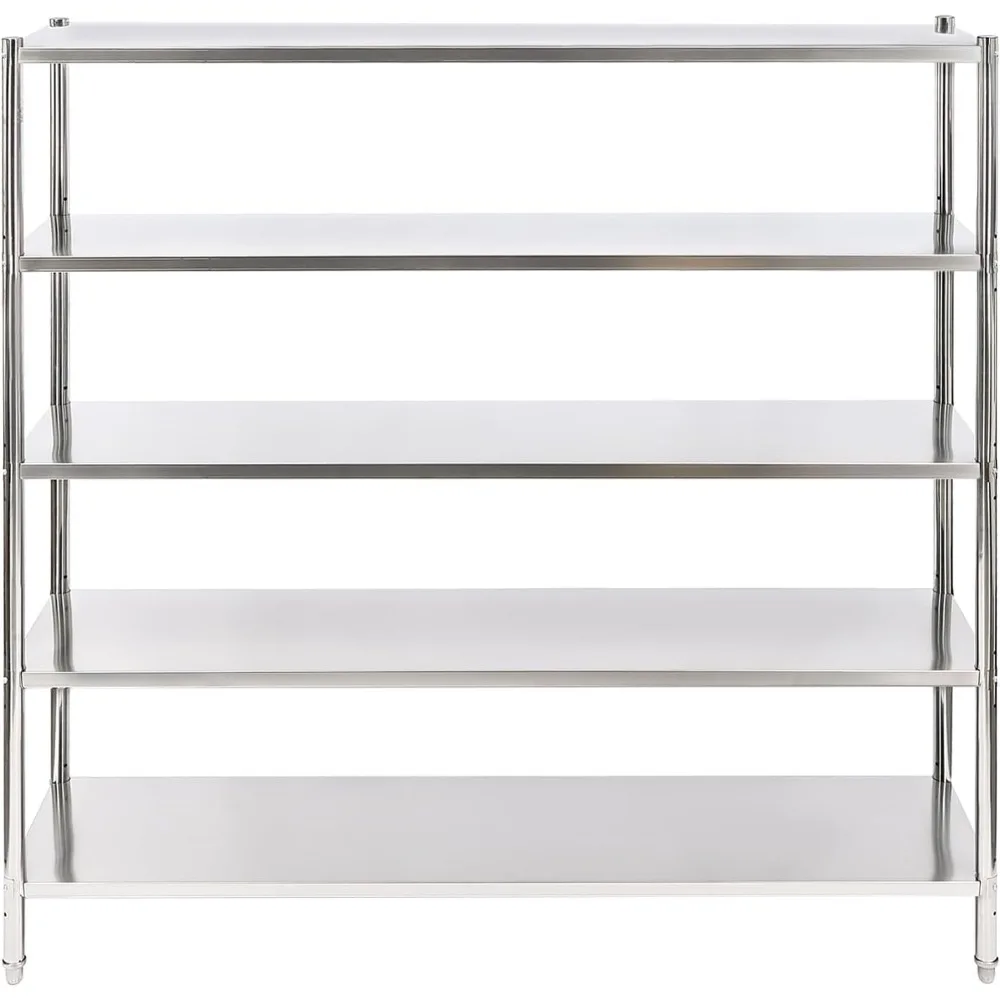 رف رفوف صناعي من الفولاذ المقاوم للصدأ بارتفاع قابل للتعديل - تخزين 5 طبقات بسعة 330 رطل لكل رف