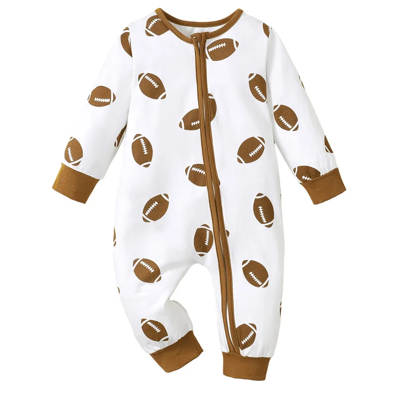 Citgeett Autumn Infant Baby Girls Boys Romper Rugby Print Long Sleeve Jumpsuits Fall Casual Clothes Zipper Suit