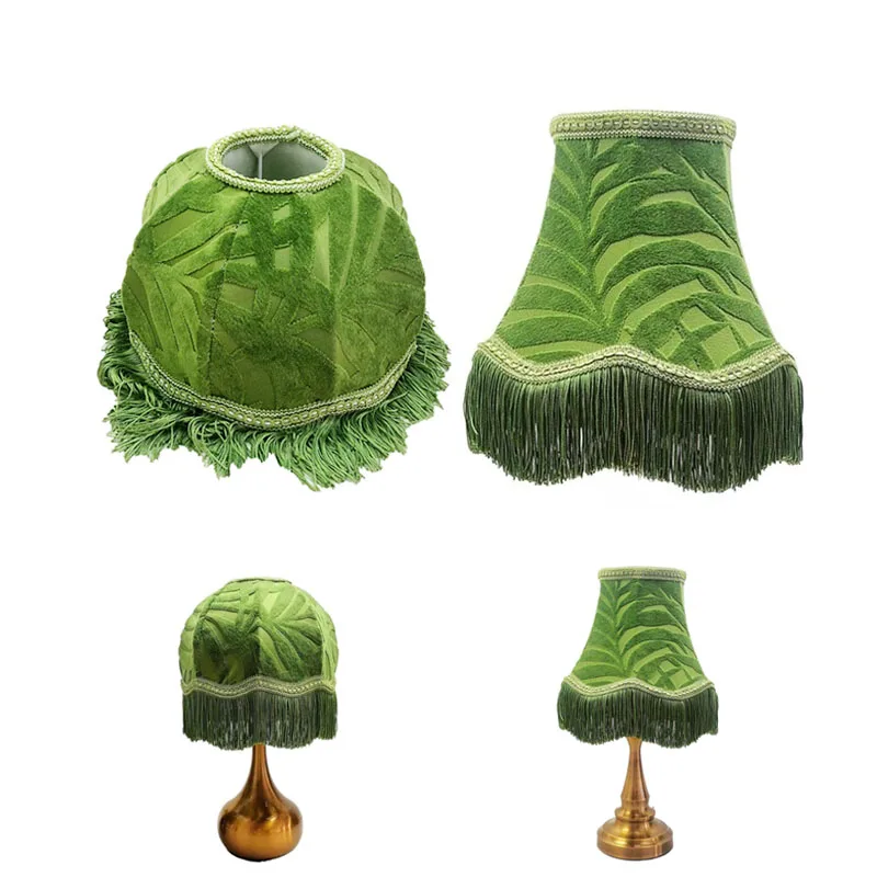 

E27 Green Lampshade Classic Victorian Style Bell Shape Velvet Lamp Shade w/ Tassels Small 8.6" for Table Lamp bedside Light