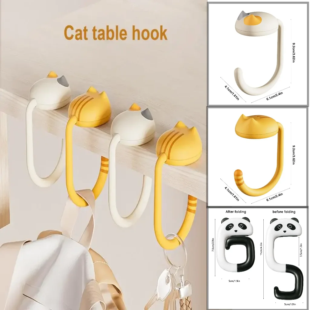Cute Cat Tail Purse Hook Portable Multifunctional Table Purse Bag Handbag Hooks Office Decor Plastic Desk Side Hooks