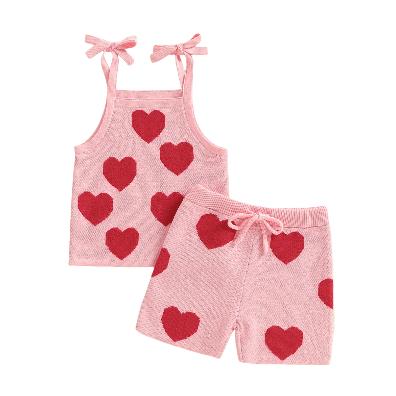 

Toddler Baby Girls Valentines Outfit Fashionable Cute Heart Printed Tank Tops with Shorts 2Pcs Clothing Set